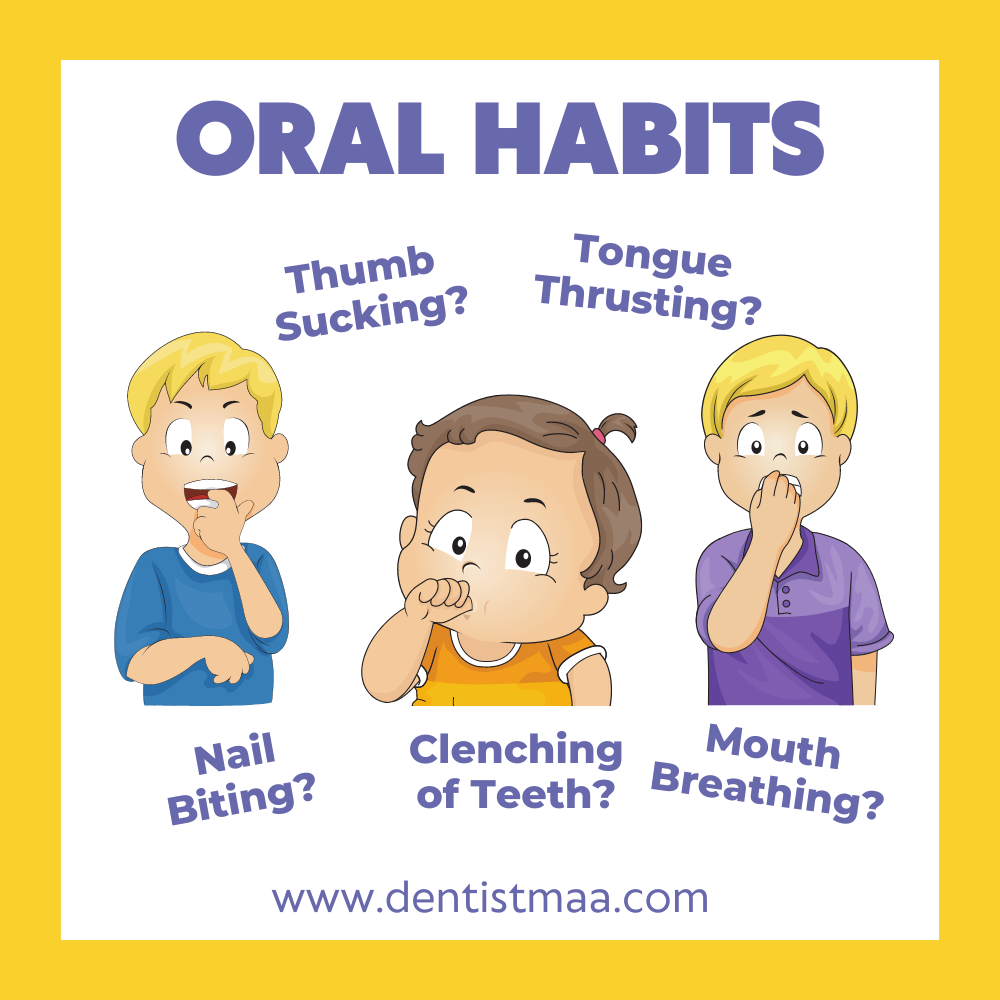 Oral Habits, thumb sucking, nail biting, tongue thrusting, nail biting, clenching of teeth, mouth breathing