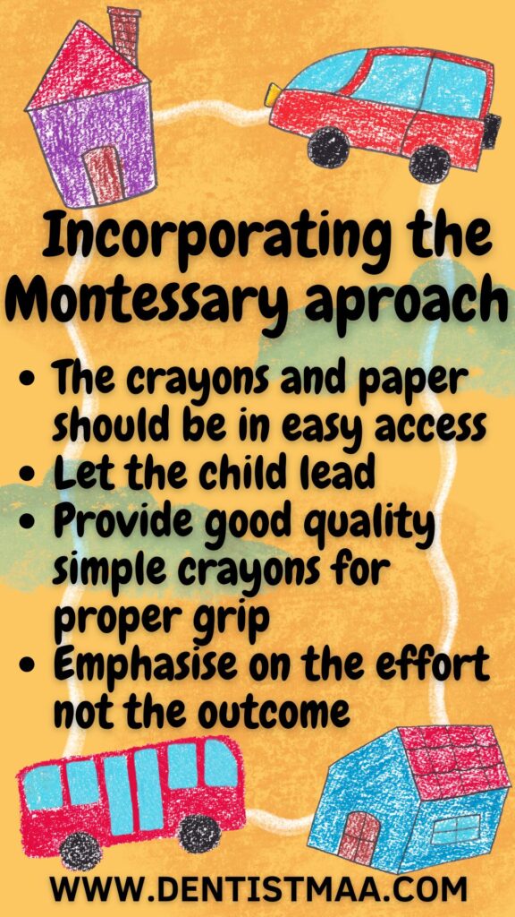 montessary approach, paper, scissor, crayons, emphasis, effort, hard work