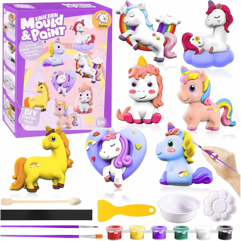 Shop the 11 Best Art and Craft Kits for your Kids Aged 4-10 Available in India 3 art and craft, mould and paint, Paint, small stone figuers, unicorn. unicorn art and craft kit