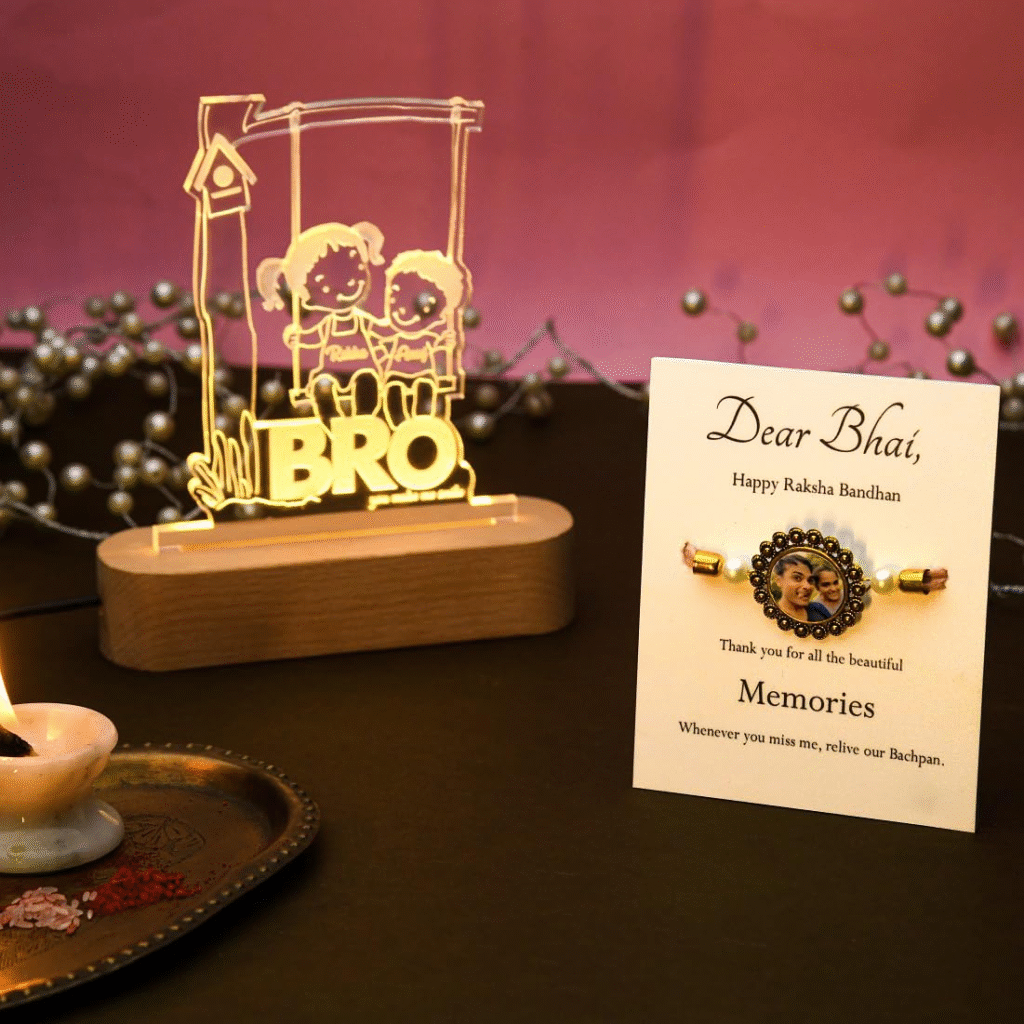 Rakhi 2025: 10 Heartwarming Personalized Gift Ideas for Your Loving Sibling 16 Rakhi 2025, Raksha bandhan, Rakhi 2025 Gift Ideas, Rakhi 2025 heartwarming gift ideas, happy rakhi, sibling, brother, sister, name rakhi, photo frame, led lamp, led rotating lamp, character caricature photo frame