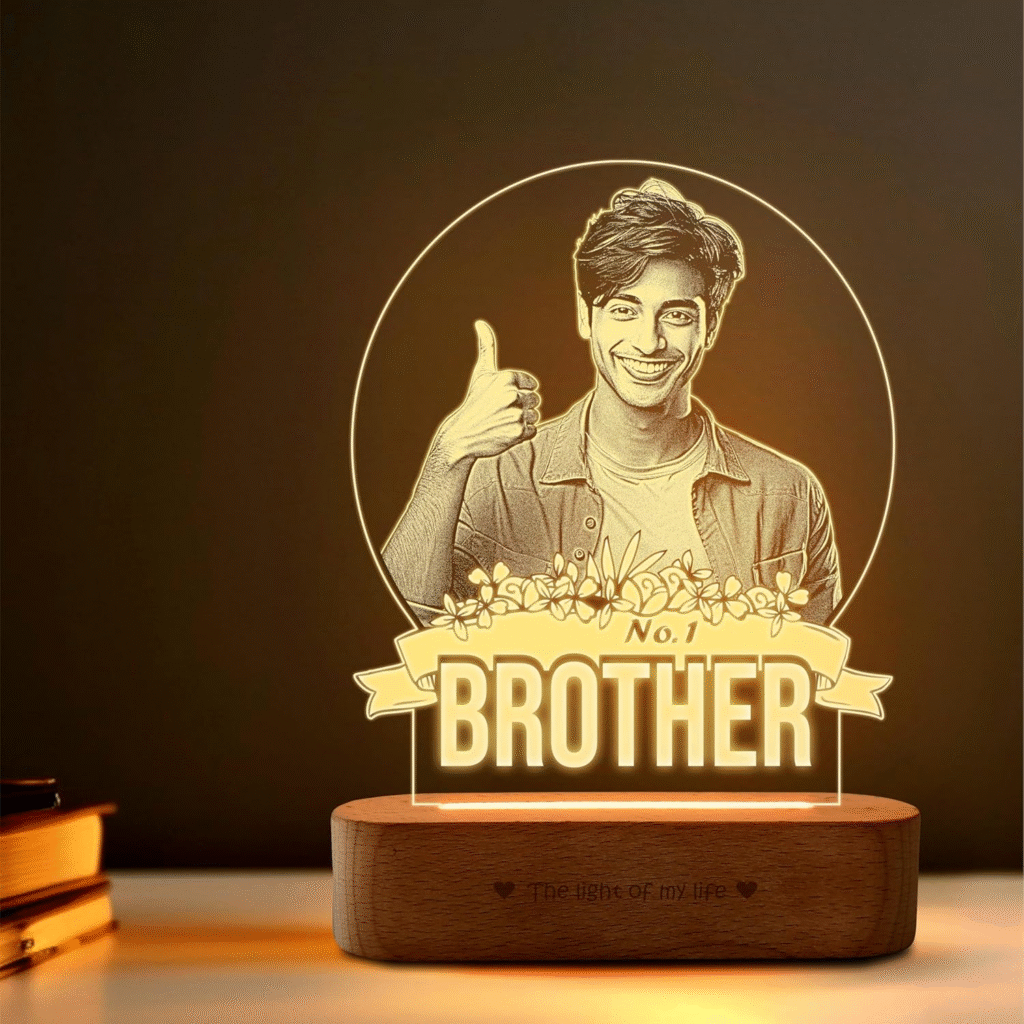 Rakhi 2025: 10 Heartwarming Personalized Gift Ideas for Your Loving Sibling 17 Rakhi 2025, Raksha bandhan, Rakhi 2025 Gift Ideas, Rakhi 2025 heartwarming gift ideas, happy rakhi, sibling, brother, sister, name rakhi, photo frame, led lamp, led rotating lamp, character caricature photo frame